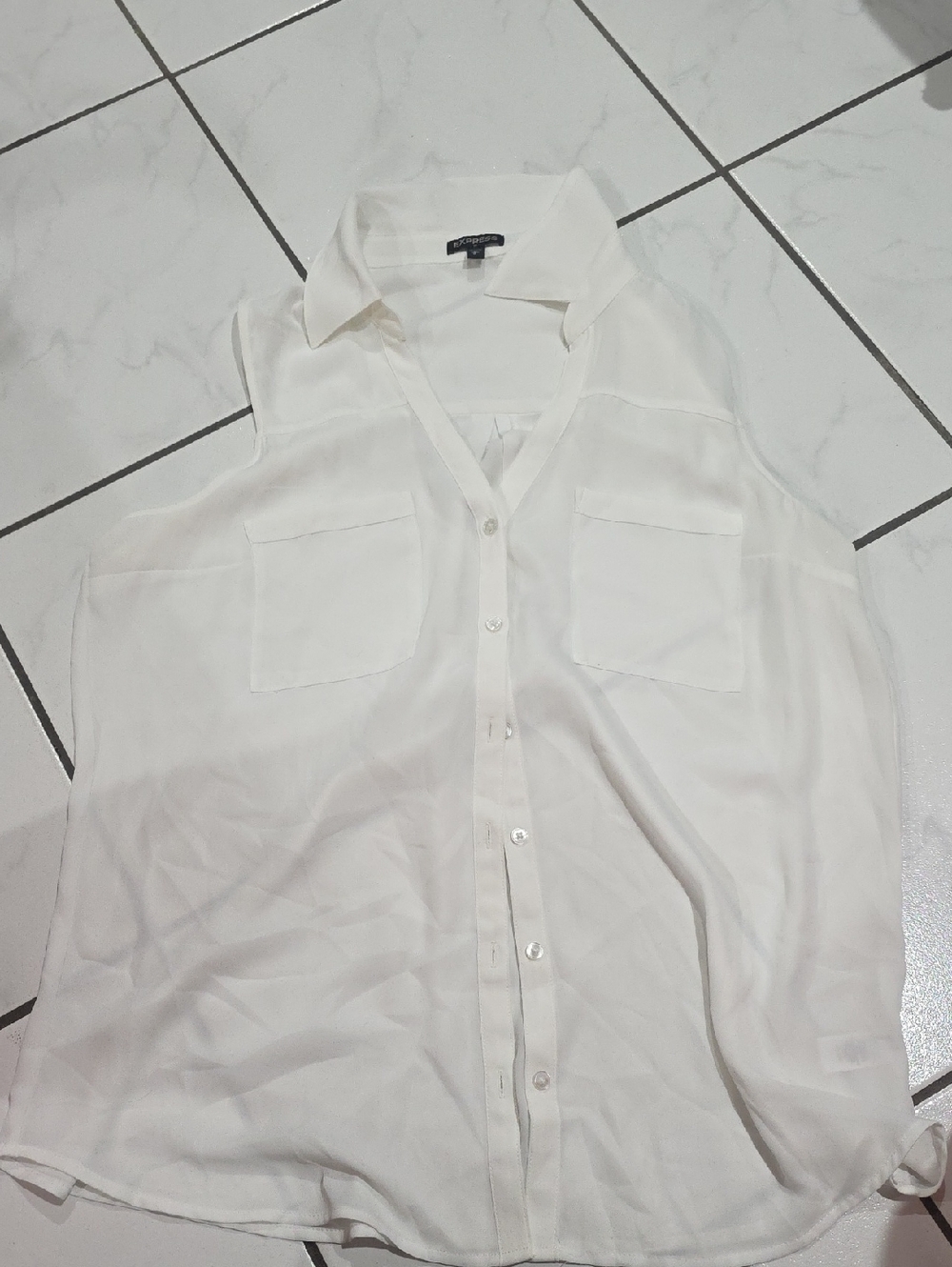 Express White Button-Up Shirt with Black Logo Tag